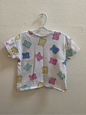 Zara White Tee with Pastel Bear Pattern